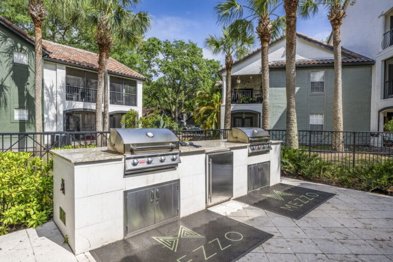Mezzo of Tampa Palms Apartments grilling station.